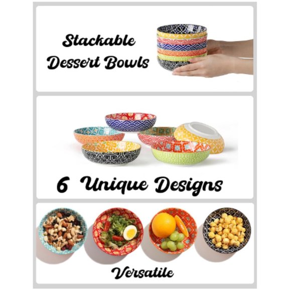 Set of 6 - Small Ceramic Dessert/ Ice Cream/ Condiments/ Snack Bowls - Picture 7 of 9